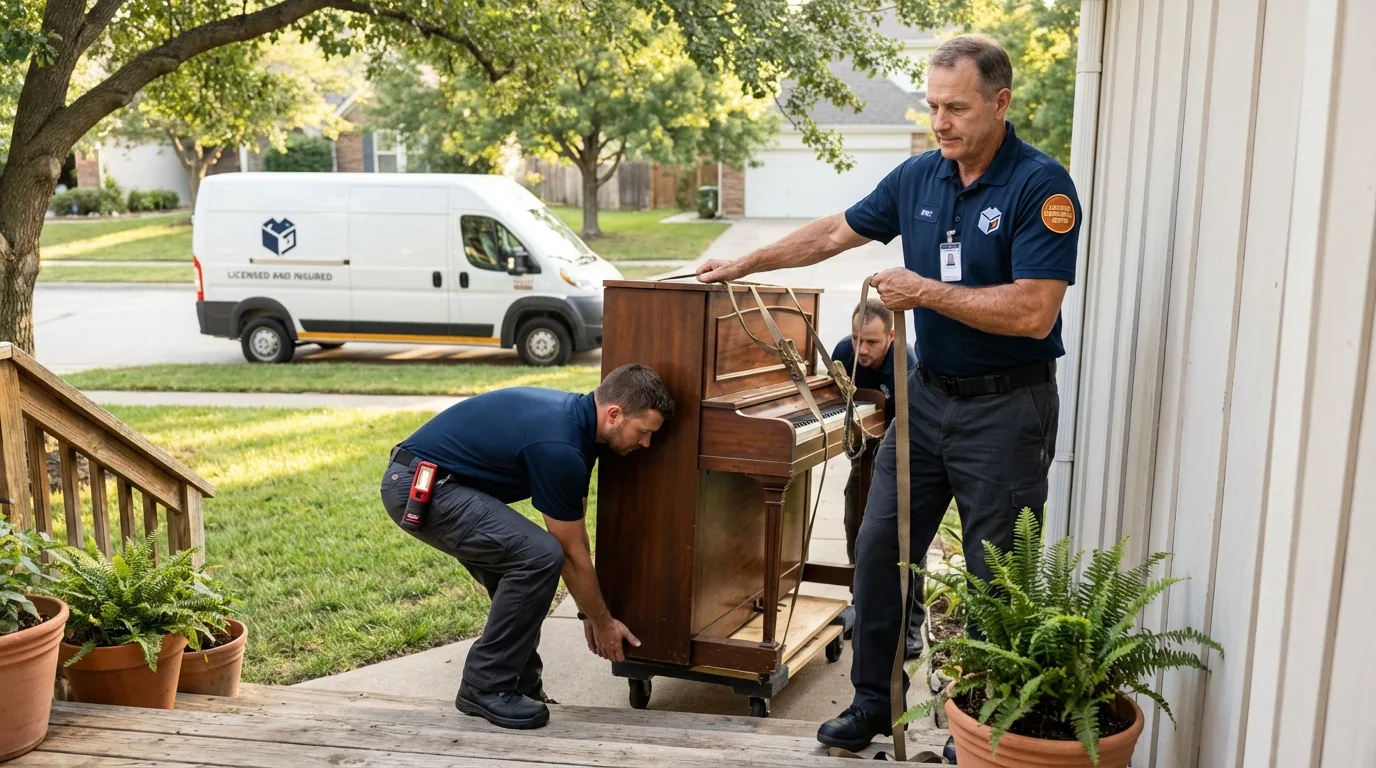 Licensed piano movers securing grand piano in Folkston, GA